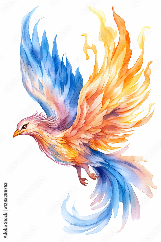 Obraz premium Fiery phoenix soaring, mythical bird artwork, fantasy design, for graphic design