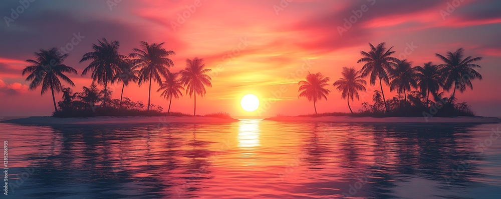 Obraz premium Sunset over tropical island paradise scenic nature landscape tranquil view
