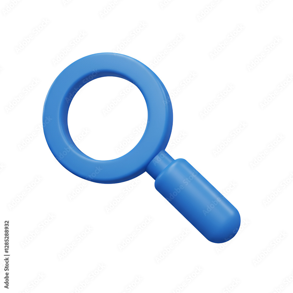 Blue Magnifying Glass 3D Icon Isolated Transparent Background