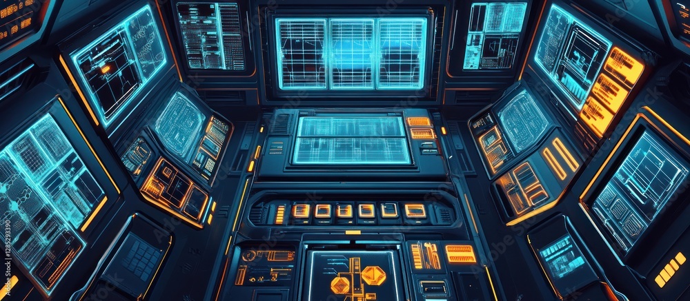 Futuristic Control Room: A Cyberpunk-Inspired Digital Interface Futuristic Control Room: A Cyberpunk-Inspired Digital Interface