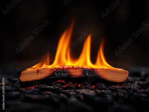 Embers Blaze on Hearth Firewood Illumination Radiating Warmth Bright Flames Flickering Intense Heat Glowing Bonfire photo