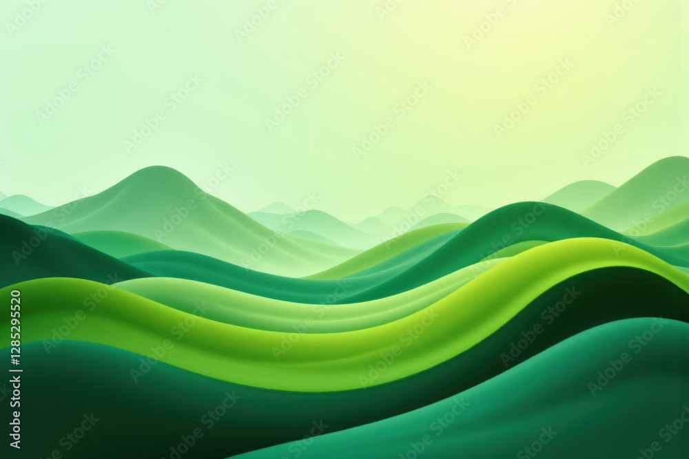 Serene Green Hills and Valleys in Abstract Landscape Art Serene Green Hills and Valleys in Abstract Landscape Art