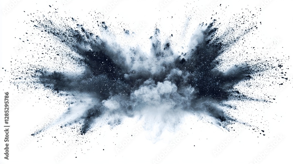 Dramatic Abstract Dark Blue and White Powder Explosion Cloud on White Background Dramatic Abstract Dark Blue and White Powder Explosion Cloud on White Background
