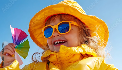 Wallpaper Mural Happy girl, sunny day, colorful toy, outdoor fun Torontodigital.ca