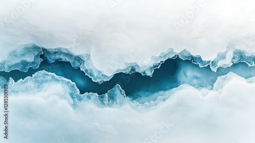 Frozen Arctic Sea, deep blue ice cracks, dramatic climate textures, polar ecosystems, a striking display of nature's resilience and beauty photo