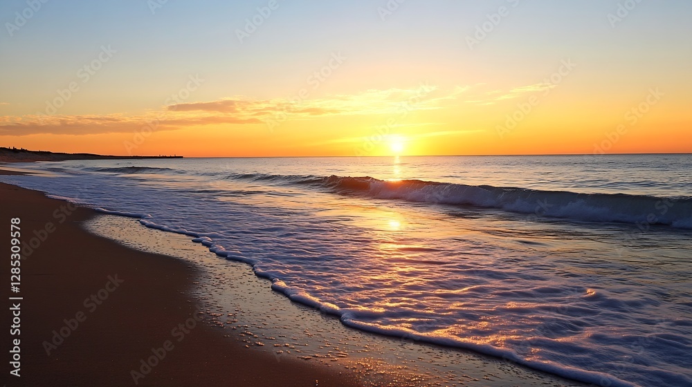 Fototapeta premium Beautiful Sunset Over Calm Ocean Waves with Reflective Sky at Dusk : Generative AI