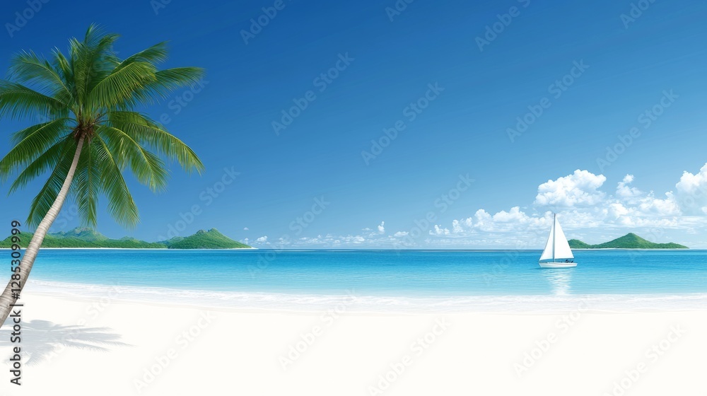 Naklejka premium Cartoon beach scene illustration