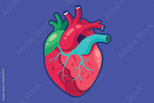 Human Heart Anatomically Correct Hand Drawn Line Art and Dot work. Flash Tattoo or Print Design Vector Illustration.