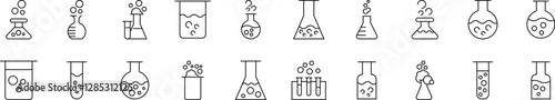 Laboratory Flask Line Icon Pack. Outline Signs for Graphic and Web Design, Apps, Adverts, Various Cards