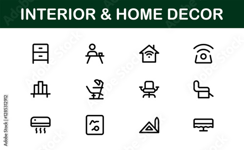 Home Decor and Interior Design Icon Pack. Perfect Icons for Living Spaces, Decoration, and Home Styling