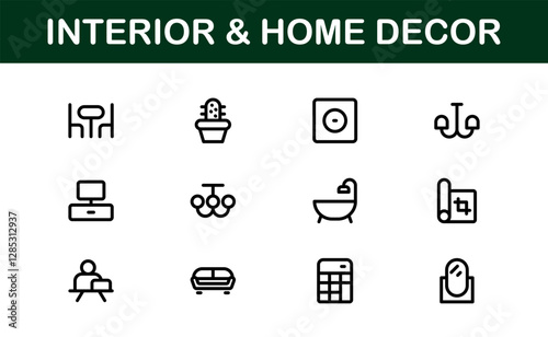 Home Decor and Interior Design Icon Pack. Perfect Icons for Living Spaces, Decoration, and Home Styling