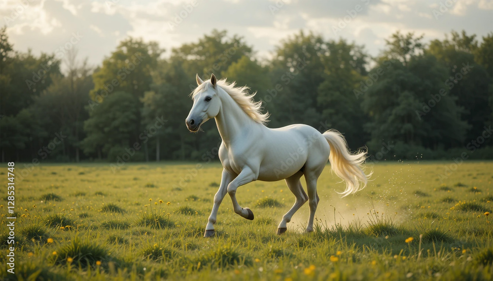 white horse running in the field, White Horse Running Through Green Field white horse running in the field, White Horse Running Through Green Field