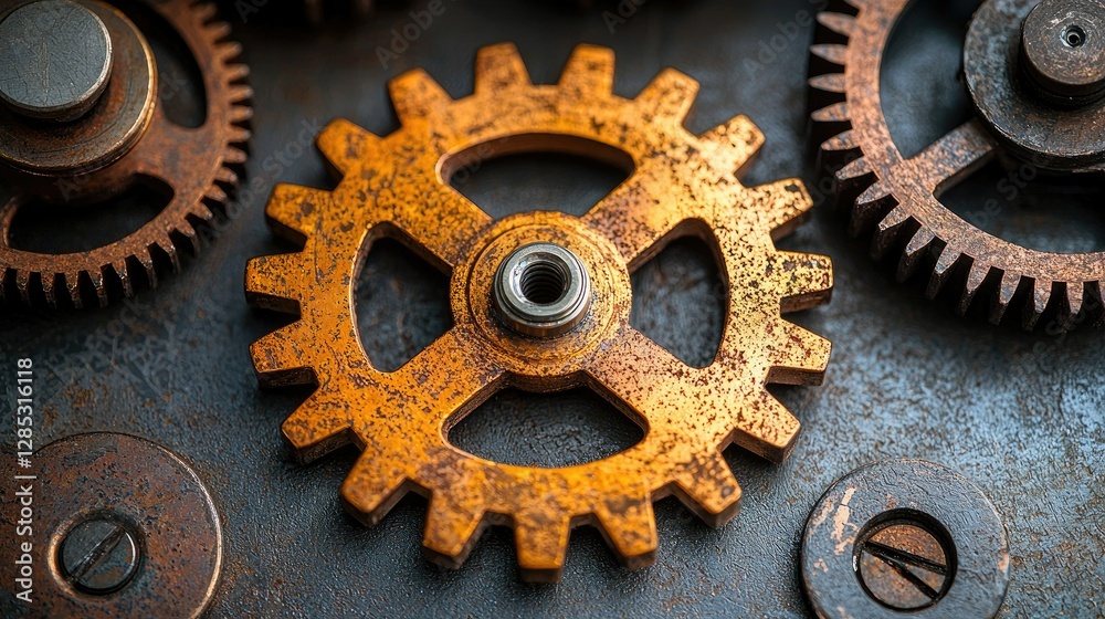 Rusted Metal Gears Interlocking System Close Up Rusted Metal Gears Interlocking System Close Up