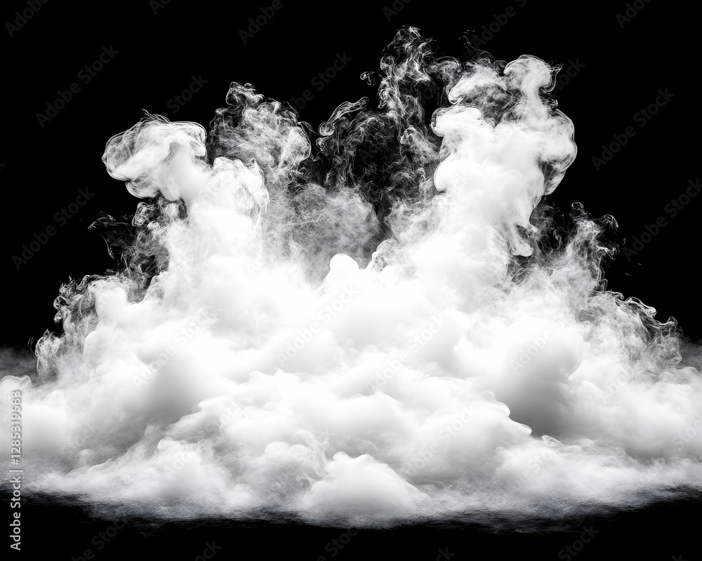 White smoke cloud explosion on black background, ideal for special effects White smoke cloud explosion on black background, ideal for special effects