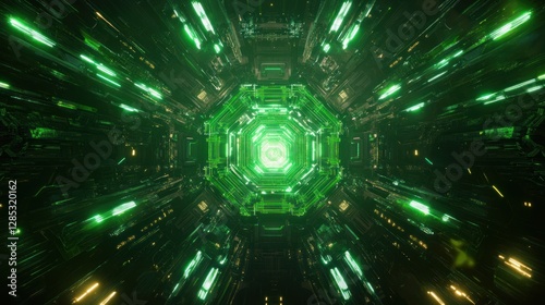 Futuristic Green Hyperspace Portal With Radiant Light Effects
