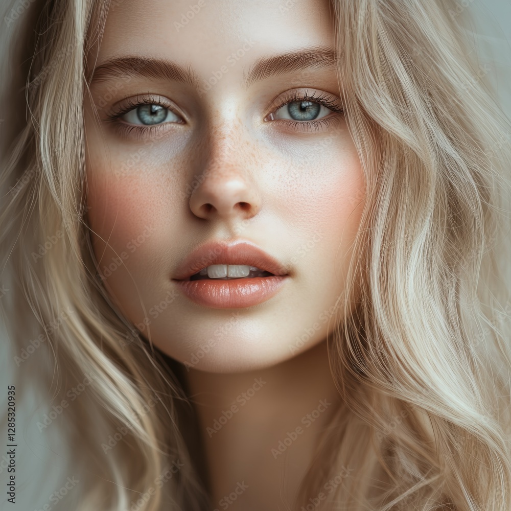 Portrait of beautiful young blonde hair with fresh skin Fresh-faced beauty with soft features Portrait of beautiful young blonde hair with fresh skin Fresh-faced beauty with soft features