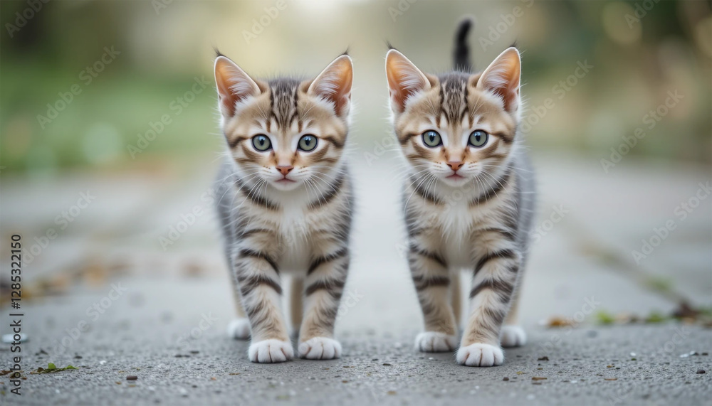 cat, Symmetrical Kittens Walking on Paved Surface cat, Symmetrical Kittens Walking on Paved Surface