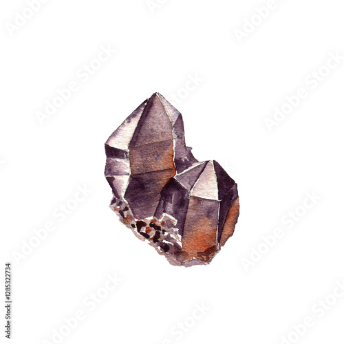 watercolor drawing druse of crystals, gemstones, mineral isolated at white background, hand drawn illustration