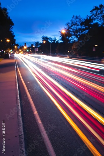 Wallpaper Mural Dynamic light trails of cars moving through urban street at dusk : Generative AI Torontodigital.ca