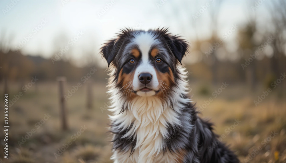 Fototapeta premium Australian Shepherd Sitting Outdoors