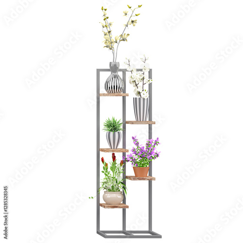 Modern Design Metal Multi-Tiered Rectangle Plant Stand isolated on transparent Canvas