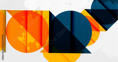 Squares, circles and triangles and grainy noisy texture. Vector Illustration For Wallpaper, Banner, Background, Card, Book Illustration, landing page