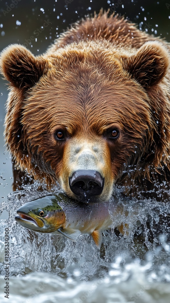 Brown bear catching salmon in the river Brown bear catching salmon in the river