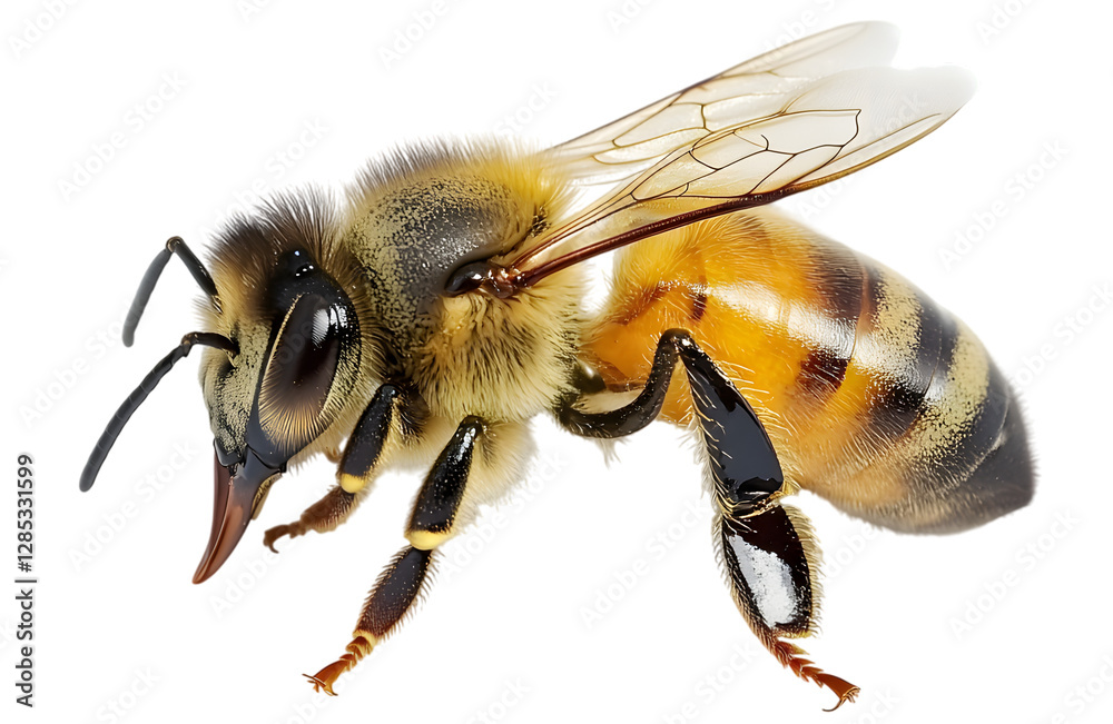 Ultra-Detailed Macro Photograph of honeybee - PNG Ultra-Detailed Macro Photograph of honeybee - PNG