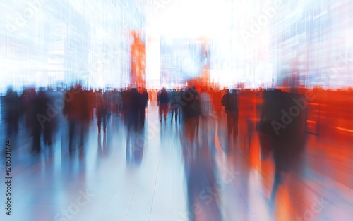 a group of people walking in a hallway