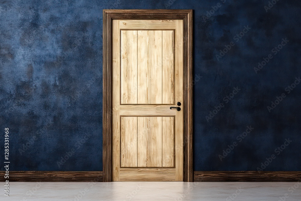 Realistic 3D Render of Natural Pine Wood Door, Detailed Texture and Grains, Interior Design Concept, Wooden Entrance Element