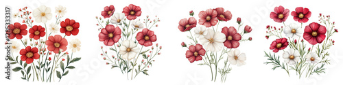 Stunning Colorful Flower Bouquet Arrangement with Red Pink and White Blossoms on a Clean White Background  Elegant Floral Design Perfect for Greeting Cards Weddings or Home Decor