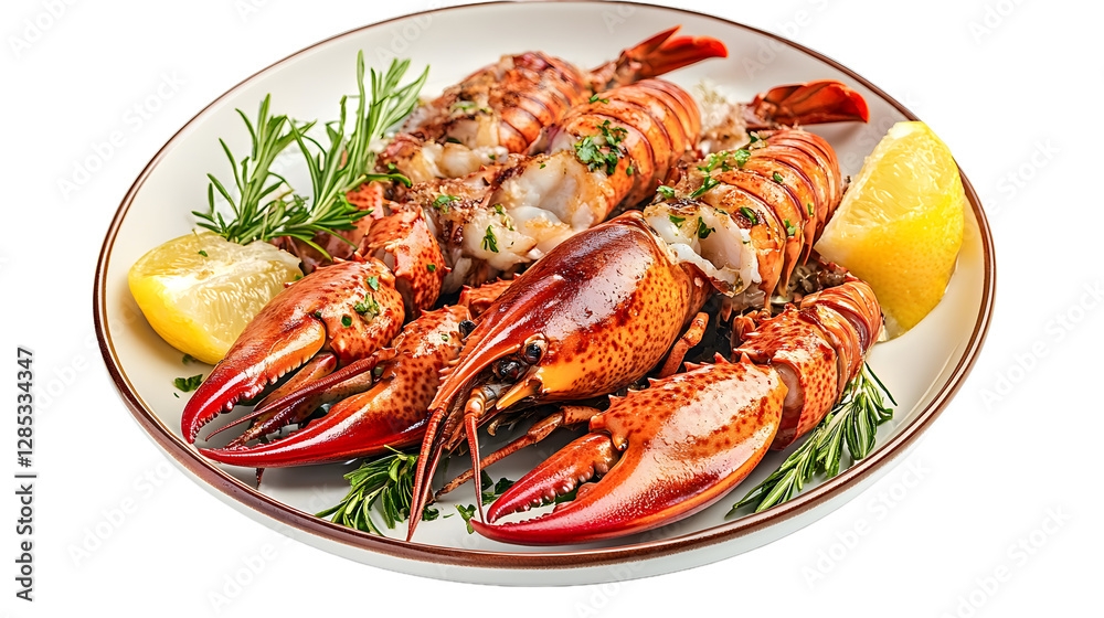 Garlic Crayfish, gourmet, meat plate, chicken dish , on white Garlic Crayfish, gourmet, meat plate, chicken dish , on white