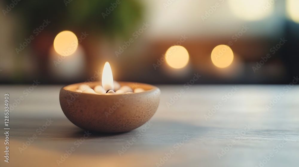 Soothing Candle Flame in Decorative Bowl Creating a Calm and Relaxing Ambience : Generative AI