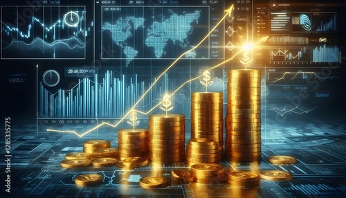 Growth business financial gold stock diagram profit money investment economy finance background golden market chart success concept or invest price data trade strategy graph currency.