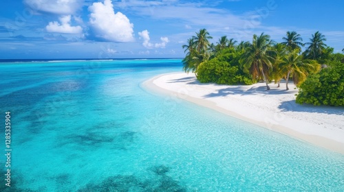 Tropical Island Paradise: Crystal Clear Waters and Lush Palm Trees in Maldives