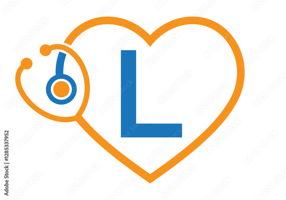 Initial Letter L Medical Logo Concept With Heart and Stethoscope Symbol For Healthcare and Medical Sign Initial Letter L Medical Logo Concept With Heart and Stethoscope Symbol For Healthcare and Medical Sign