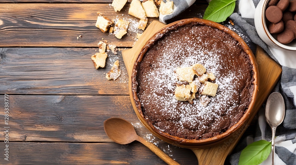 Delicious Homemade Chocolate Cake with Sweet Toppings and Rustic Details on a Wooden Table : Generative AI Delicious Homemade Chocolate Cake with Sweet Toppings and Rustic Details on a Wooden Table : Generative AI