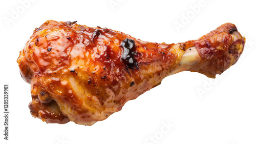 BBQ chicken leg isolated on a transparent background in a top view.