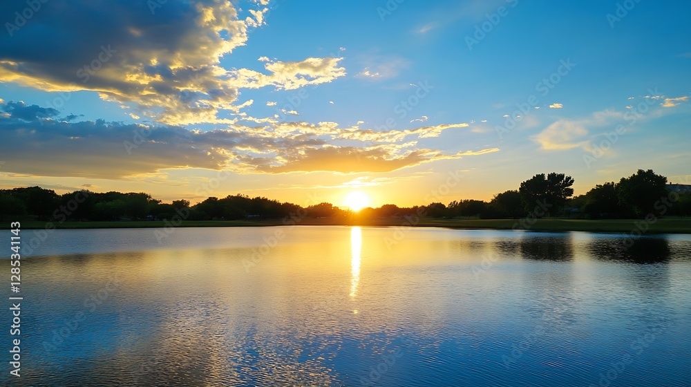 Stunning Sunset Over Calm Lake Reflecting Colorful Clouds and Vibrant Sunlight : Generative AI Stunning Sunset Over Calm Lake Reflecting Colorful Clouds and Vibrant Sunlight : Generative AI