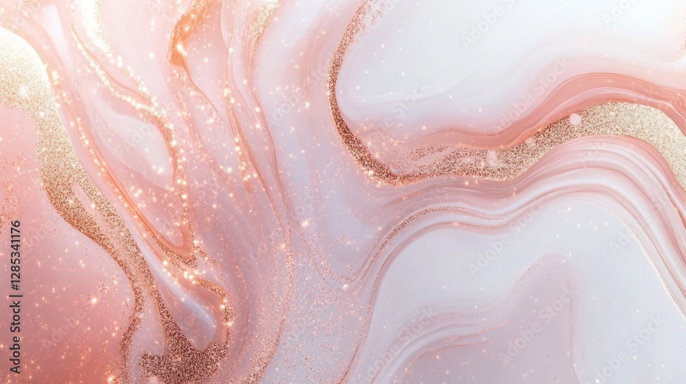 Abstract Pink and Gold Swirl Art with Glittery Accents in Modern Design Abstract Pink and Gold Swirl Art with Glittery Accents in Modern Design