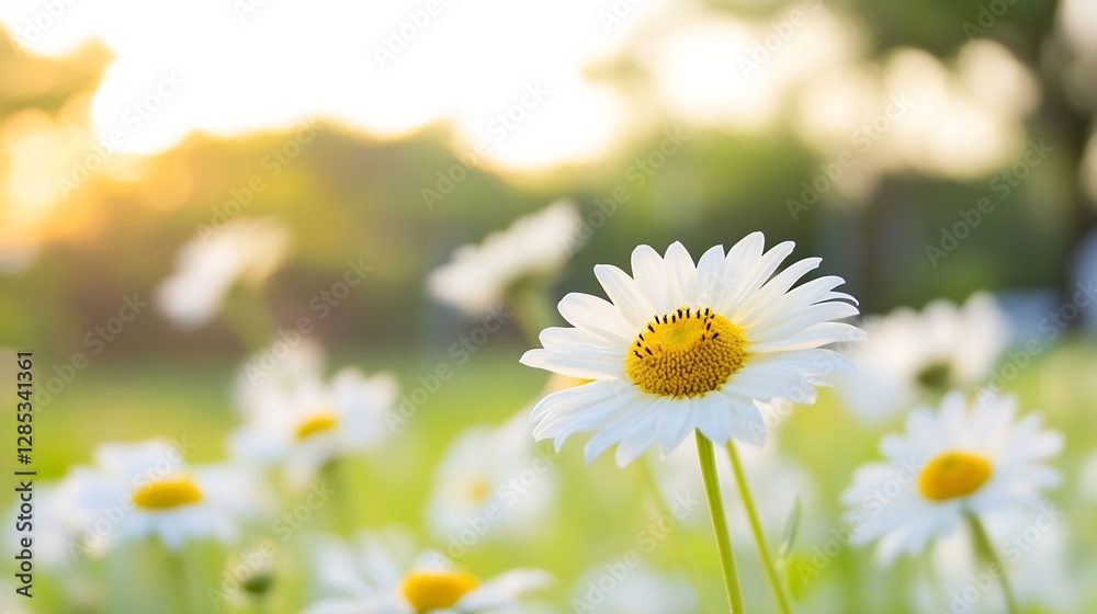 Bright and Beautiful Daisy Flower in a Sunlit Meadow with a Soft Background : Generative AI Bright and Beautiful Daisy Flower in a Sunlit Meadow with a Soft Background : Generative AI