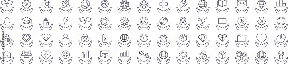 Fototapeta premium Pack of Charity Related Line Icons. Outline Signs for Graphic and Web Design, Apps, Adverts, Various Cards
