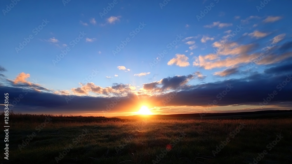 Breathtaking Sunrise over A Quiet Open Field with Clouds and Vibrant Colors : Generative AI Breathtaking Sunrise over A Quiet Open Field with Clouds and Vibrant Colors : Generative AI