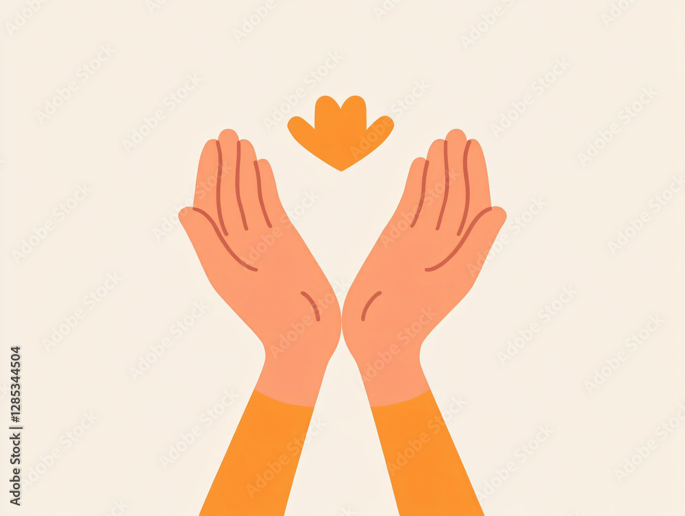 Obraz premium Minimalist trust icons depicting handshake heart bottle leaves open hands raised palm modern flat illustration abstract concept unity peace digital vector art,clean,bold,care,safety,logo,olive,