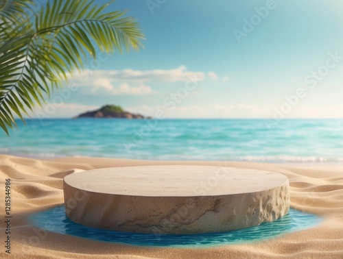 Wallpaper Mural Circular stone platform on tropical beach with ocean backdrop Torontodigital.ca