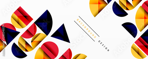 Abstract geometric pattern with intersecting circles and triangles in gradients. The high-contrast composition creates depth and a dynamic, modern aesthetic