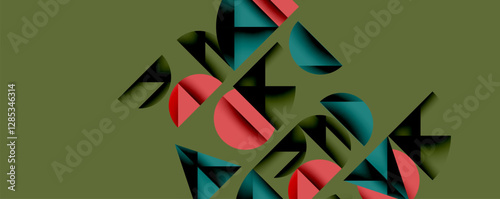 Abstract geometric pattern with intersecting circles and triangles in gradients. The high-contrast composition creates depth and a dynamic, modern aesthetic