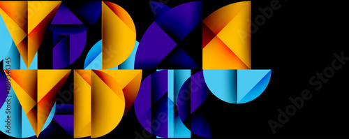 Abstract geometric pattern with intersecting circles and triangles in gradients. The high-contrast composition creates depth and a dynamic, modern aesthetic