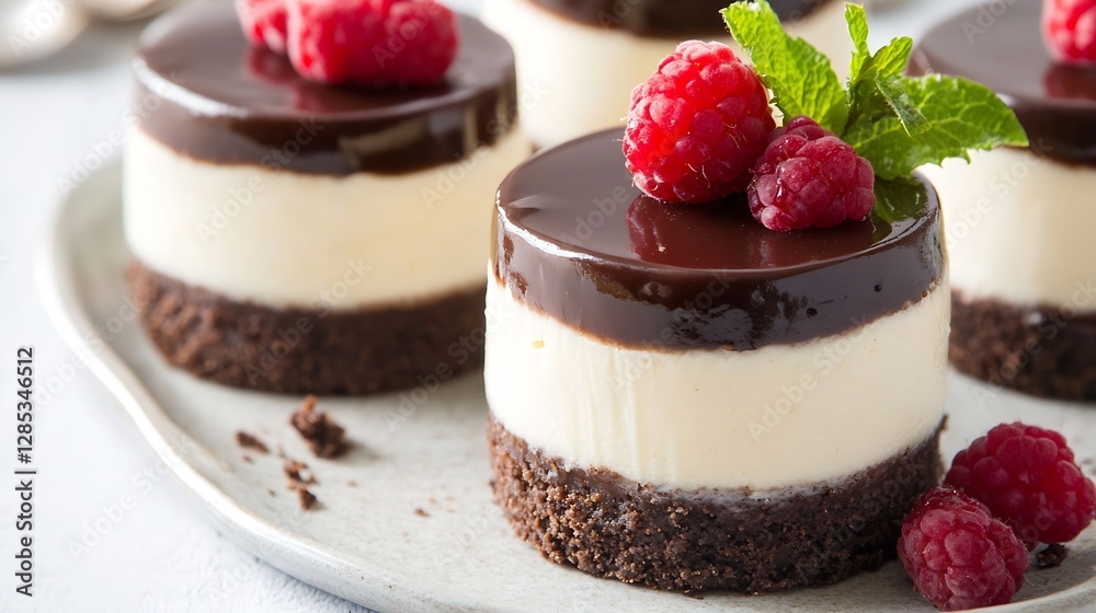 Delicious Individual Chocolate Raspberry Cheesecake Dessert with Toppings and Fresh Berries : Generative AI Delicious Individual Chocolate Raspberry Cheesecake Dessert with Toppings and Fresh Berries : Generative AI