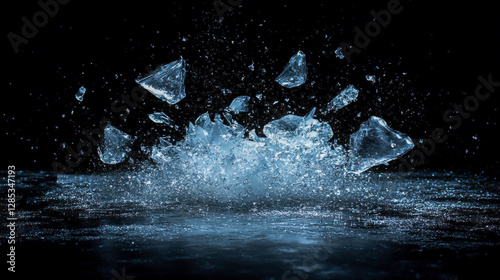  A dynamic background of broken ice particles in the dark, with small pieces floating upwards